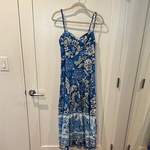 FARM Rio Blue and White Sleeveless Sundress